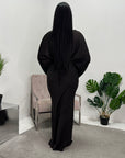Una Chocolate Satin Tie Back Frill Sleeve Modest Dress