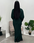 Una Emerald Green Satin Tie Back Frill Sleeve Modest Dress