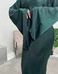 Una Emerald Green Satin Tie Back Frill Sleeve Modest Dress