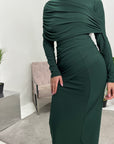 Milan Emerlad Green Ruched Modest Dress