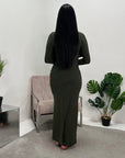 Milan Khaki Ruched Modest Dress