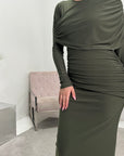 Milan Khaki Ruched Modest Dress