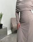 Milan Mocha Ruched Modest Dress