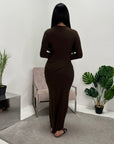 Milan Brown Ruched Modest Dress