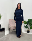 Milan Navy Ruched Modest Dress