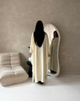 Kajol Cream Lace Detail Open Modest Abaya Jacket