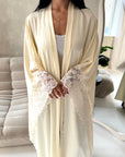 Kajol Cream Lace Detail Open Modest Abaya Jacket