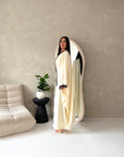 Sala Cream With Black Lace Detail V Neck Modest Kaftan Dress