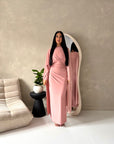 Nari Pink Plain Waist Ruched Sleeve Cape Dress