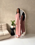 Nari Pink Plain Waist Ruched Sleeve Cape Dress