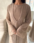 Fria Mocha Lace Abaya Modest 2pcs Set