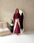 Urai Wine 2pcs Mesh Abaya With Satin Dress