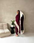 Urai Wine 2pcs Mesh Abaya With Satin Dress