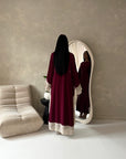 Urai Wine 2pcs Mesh Abaya With Satin Dress