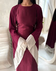 Urai Wine 2pcs Mesh Abaya With Satin Dress