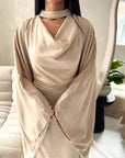 Vanity Beige Choker Cowl Neck Tie Back Kaftan Dress