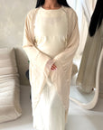 Urai Cream 2pcs Mesh Abaya With Satin Dress