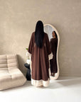 Urai Brown 2pcs Mesh Abaya With Satin Dress