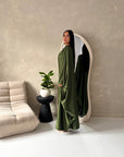 Sala Khaki Lace Detail V Neck Modest Kaftan Dress