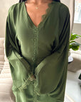 Sala Khaki Lace Detail V Neck Modest Kaftan Dress