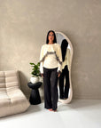 Siria Cream With Black Lace Trim Cape Elegant Top