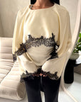 Siria Cream With Black Lace Trim Cape Elegant Top