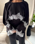 Siria Black With White Lace Trim Cape Elegant Top