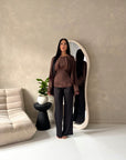 Siria Brown Lace Trim Cape Elegant Top