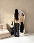 Siria Beige Lace Trim Cape Elegant Top