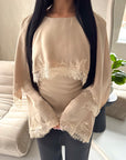 Siria Beige Lace Trim Cape Elegant Top