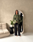 Siria Khaki Lace Trim Cape Elegant Top