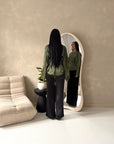 Siria Khaki Lace Trim Cape Elegant Top