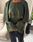 Siria Khaki Lace Trim Cape Elegant Top