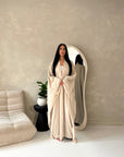 Marwa Beige Mesh Edge Modest Open Abaya Jacket