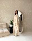 Marwa Beige Mesh Edge Modest Open Abaya Jacket