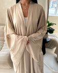 Marwa Beige Mesh Edge Modest Open Abaya Jacket