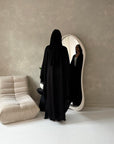Marwa Black Mesh Edge Modest Open Abaya Jacket