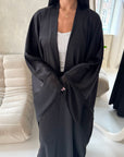 Marwa Black Mesh Edge Modest Open Abaya Jacket