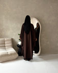 Kajol Brown Lace Detail Open Modest Abaya Jacket