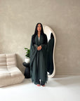 Kajol Emerald Green Lace Detail Open Modest Abaya Jacket