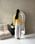 Mara Yellow Floral Mesh Lace Lined Summer Tie Back Top