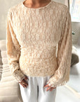 Mara Beige Floral Mesh Lace Lined Summer Tie Back Top