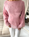 Mila Pink Mesh Floral Embroidered Tie Back Asymmetrical Top