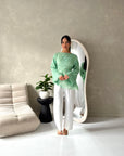 Mila Mint Mesh Floral Embroidered Tie Back Asymmetrical Top
