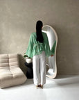 Mila Mint Mesh Floral Embroidered Tie Back Asymmetrical Top