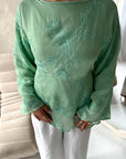 Mila Mint Mesh Floral Embroidered Tie Back Asymmetrical Top