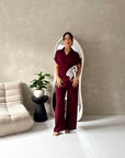 Eisi Wine V Neck Wrap Printed Tie Trouser Co Ord Set