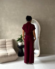 Eisi Wine V Neck Wrap Printed Tie Trouser Co Ord Set