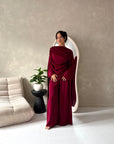 Maliha Wine Plain Drape Cape Top Trouser Co Ord Set