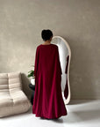 Maliha Wine Plain Drape Cape Top Trouser Co Ord Set